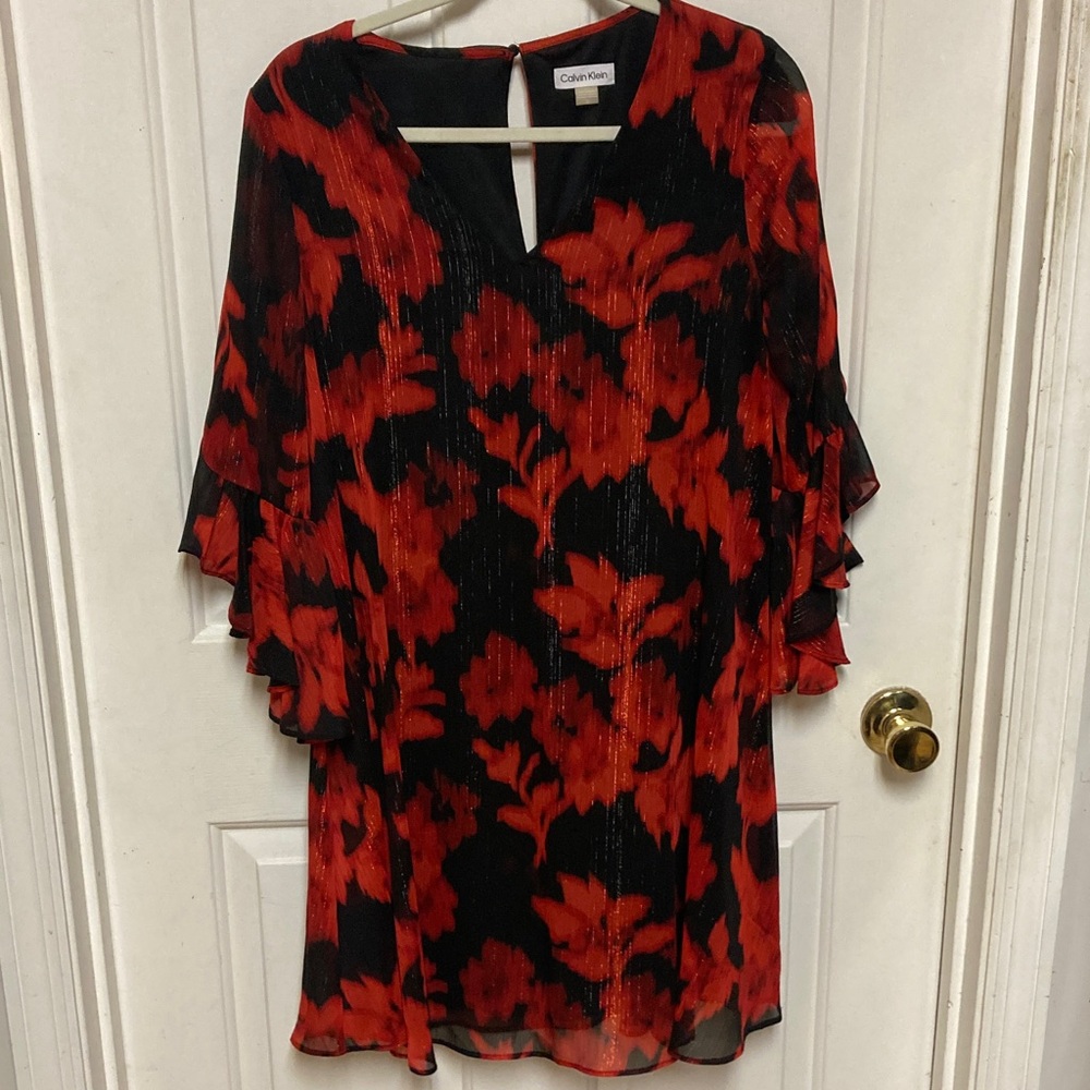 Calvin Klein Vibrant Red and Black Floral Dress